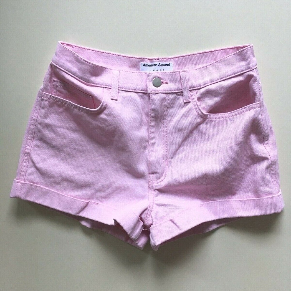 American Apparel High Waist Denim Cuffed Shorts NWOT- sz 29 - Candy Pink